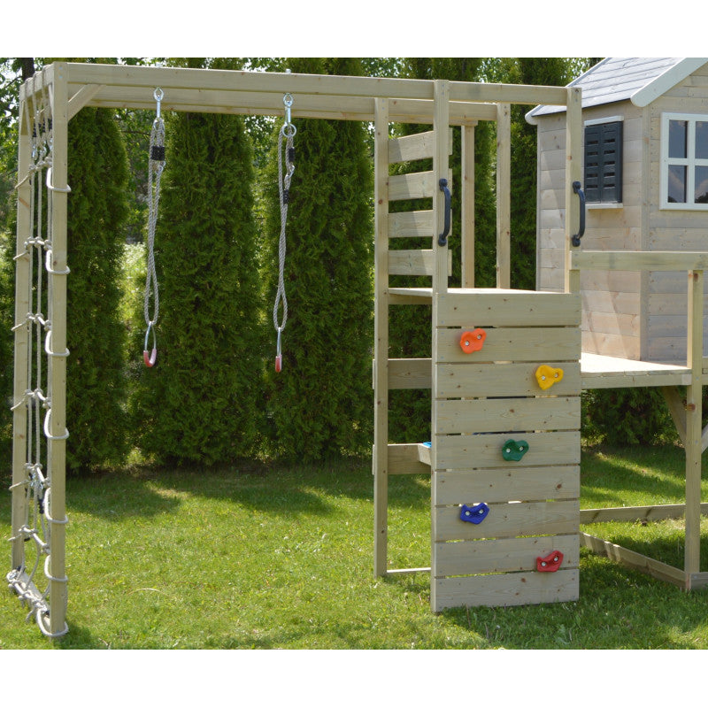 Casuta de gradina Grey Lodge cu tobogan, leagan, modul sport, Wendi Toys